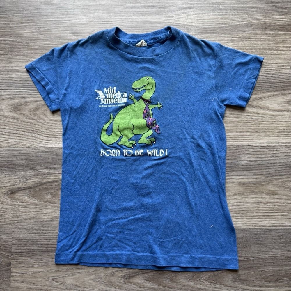 VTG 80s Mid America Museum Dinosaur Kids Youth T Shirt L USA Single Stitch Ched